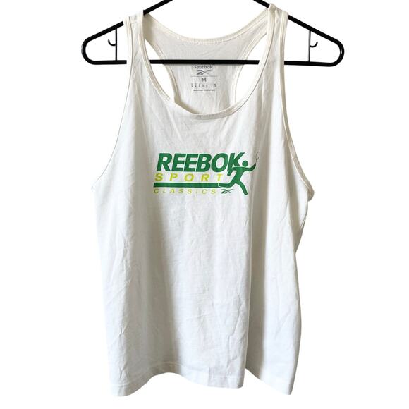 REEBOK NWOT White Activewear Racerback Tank Top Size Medium Cotton Athletic - Picture 1 of 3